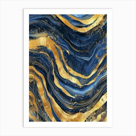 Blue And Gold Marble Abstract Painting Art Print