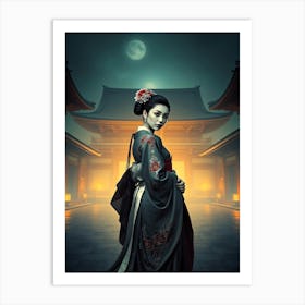 Geish In Dark Kimono Art Print