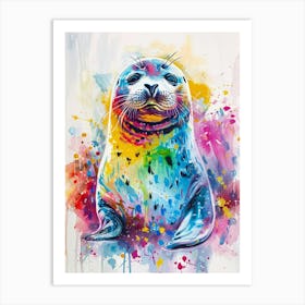 Harp Seal Colourful Watercolour 2 Art Print