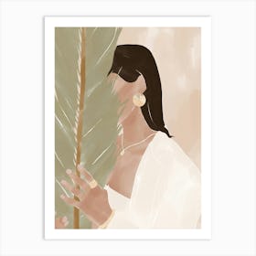 Woman Holding A Palm Leaf Art Print
