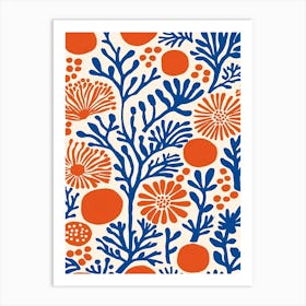 Blue And Orange Floral Pattern Art Print