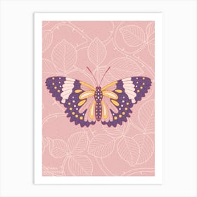 Butterfly In Pink Background From Rose Art Print