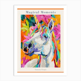 Unicorn Colourful Tropical Brushstroke Portrait Poster Art Print