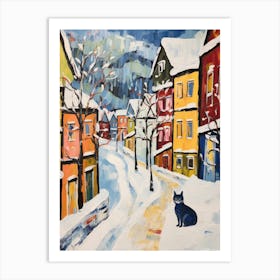 Cat In The Streets Of Lillehammer   Norway With Snow 3 Art Print