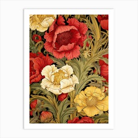 Wallpaper With Red And Yellow Flowers Art Print