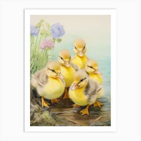 Ducks By The River Pencil Illustration 2 Art Print