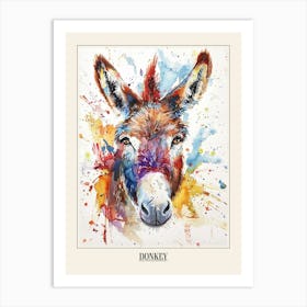 Donkey Colourful Watercolour 3 Poster Art Print