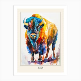 Bison Colourful Watercolour 2 Poster Art Print