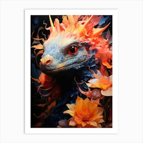 Dragon With Flowers Art Print