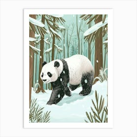 Giant Panda Walking Through A Snow Covered Forest Storybook Illustration 3 Art Print