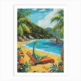 Dinosaur On A Sun Lounger On The Beach 2 Art Print