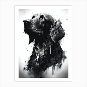 Flat-coated Retriever Watercolor Portrait Black Ink Splatter Flatty Art Print