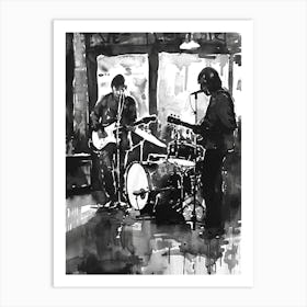 Live Music Scene Austin Texas Black And White Watercolour 3 Art Print