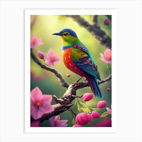 Colorful Bird In Bloom Art Print