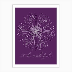 Snowflake Calligraphy Thankful Purple Art Print