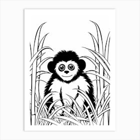 Line Art Jungle Animal Bornean Gibbon 4 Art Print
