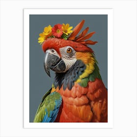 Parrot With Flowers Art Print