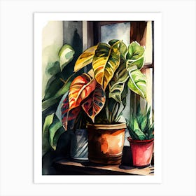 Watercolor Of Potted Plants nature flowers Art Print