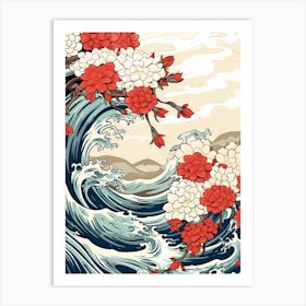 Great Wave With Jasmine Flower Drawing In The Style Of Ukiyo E 3 Art Print