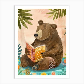 Brown Bear Reading Storybook Illustration 2 Art Print