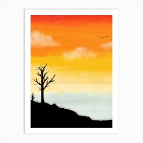 Sunset With A Tree Art Print