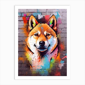 Aesthetic Shiba Akita Inu Dog Puppy Brick Wall Graffiti Artwork Art Print