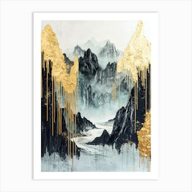 Blue Ridge Golden Peaks - Geometric Gold Art Print