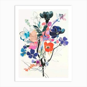 Forget Me Not 4 Collage Flower Bouquet Art Print