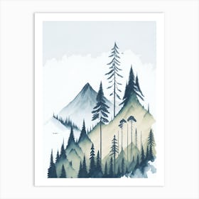 Mountain And Forest In Minimalist Watercolor Vertical Composition 309 Art Print