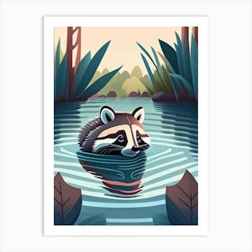 Raccoon Swimming In River Cute Digital 3 Art Print