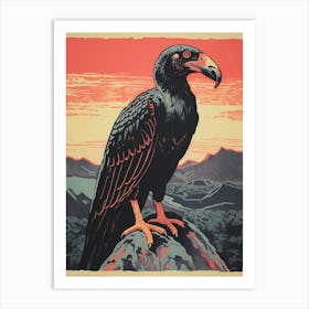 Vintage Bird Linocut California Condor 2 Art Print