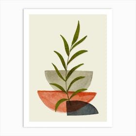 Vases and Leaves Watercolor Zen Art Print