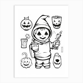 Halloween Black And White Line Art 3 Art Print