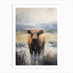 Stormy Impressionism Style Of Highland Cow In A Stream Art Print