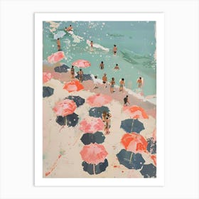 Pink Umbrellas At The Beach Art Print