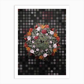 Vintage Burgundy Cabbage Rose Flower Wreath on Dot Bokeh Pattern n.0008 Art Print