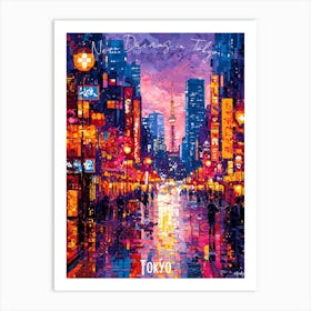 Tokyo City Skyline, abstract cubism vibrant Poster Art Print