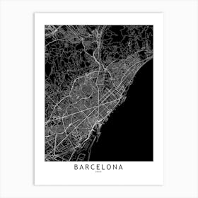Barcelona Black And White Map Art Print