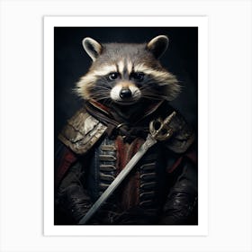 Vintage Portrait Of A Tanezumi Raccoon Dressed As A Knight 4 Art Print