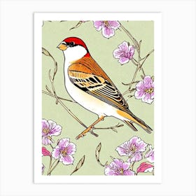 House Sparrow 3 William Morris Style Bird Art Print