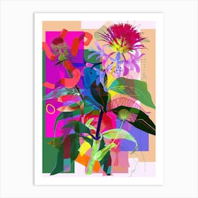 Bee Balm 3 Neon Flower Collage Art Print