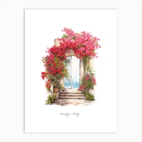 Amalfi, Italy   Mediterranean Doors Watercolour Painting 3 Poster Art Print