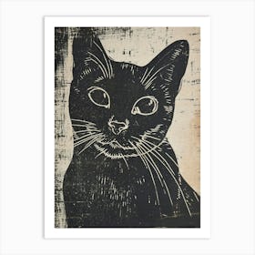 Chartreux Cat Linocut Blockprint 6 Art Print