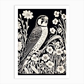 B&W Bird Linocut American Kestrel 2 Art Print