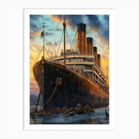 Titanic Ship Bow Illustration 2 Art Print