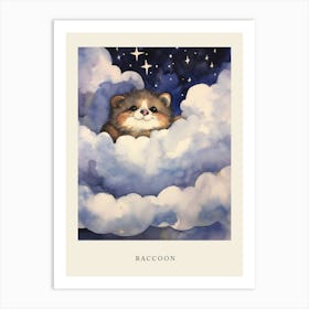 Baby Raccoon 1 Sleeping In The Clouds Nursery Poster Art Print