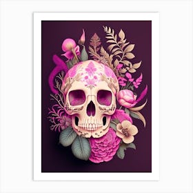 Skull With Mandala Patterns 1 Pink Botanical Art Print