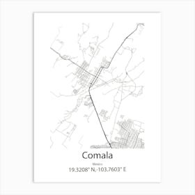 Comala,Mexico Minimalist Map Art Print