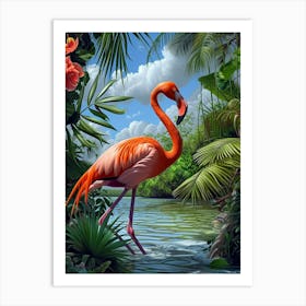 Greater Flamingo Yucatan Peninsula Mexico Tropical Illustration 3 Art Print