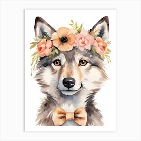 Baby Wolf Flower Crown Bowties Woodland Animal Nursery Decor (8) Art Print